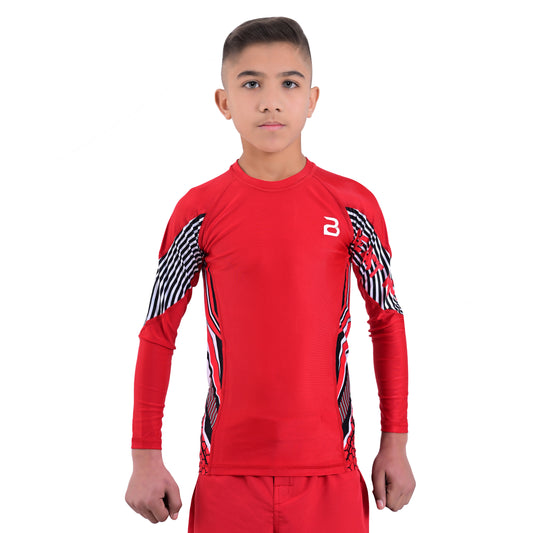2Bold Red Kids BJJ Rash Guard - Youth No-Gi MMA Grappling Compression Shirt