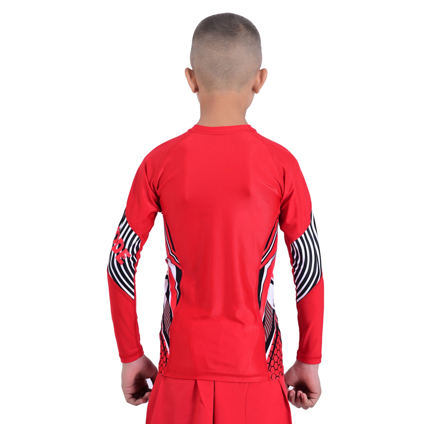 2Bold Red Kids BJJ Rash Guard - Youth No-Gi MMA Grappling Compression Shirt