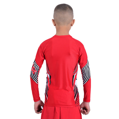 2Bold Red Kids BJJ Rash Guard - Youth No-Gi MMA Grappling Compression Shirt