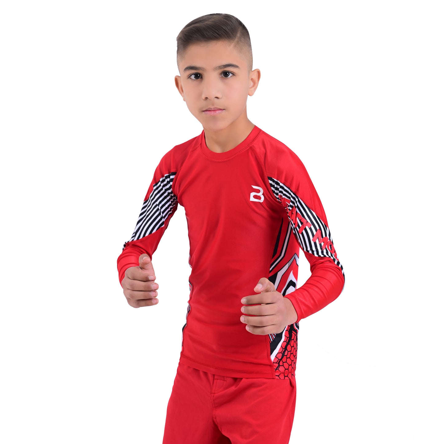 2Bold Red Kids BJJ Rash Guard - Youth No-Gi MMA Grappling Compression Shirt