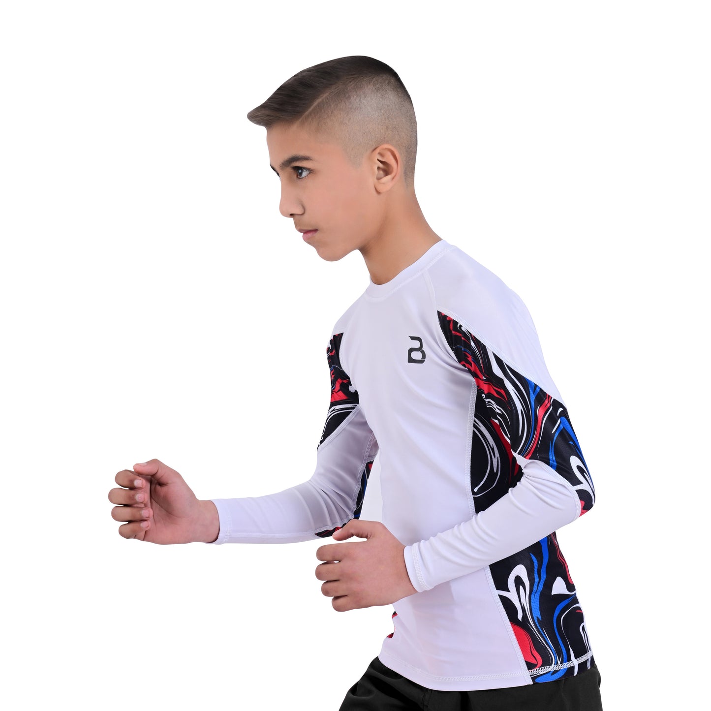 2Bold White Kids BJJ Rash Guard - Youth No-Gi MMA Grappling Compression Shirt