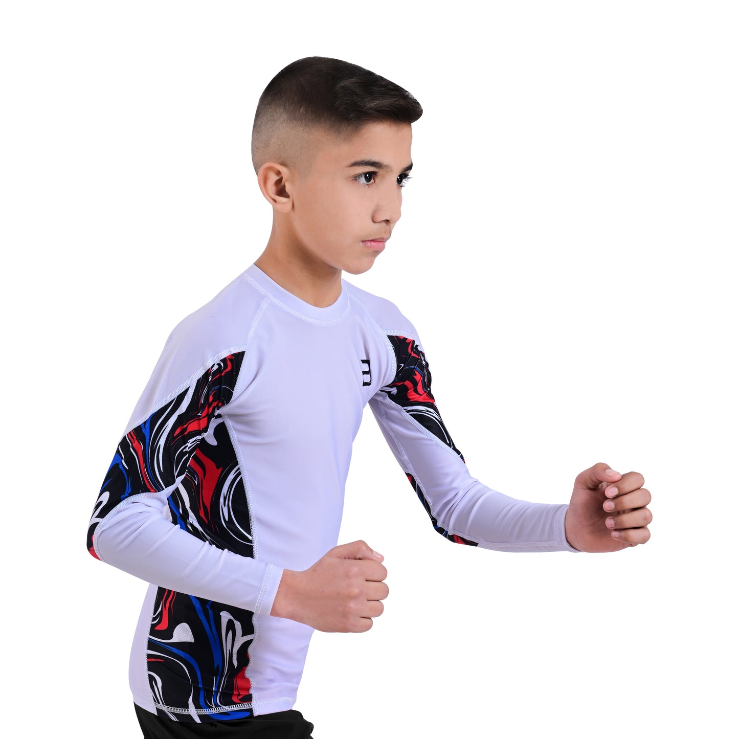 2Bold White Kids BJJ Rash Guard - Youth No-Gi MMA Grappling Compression Shirt