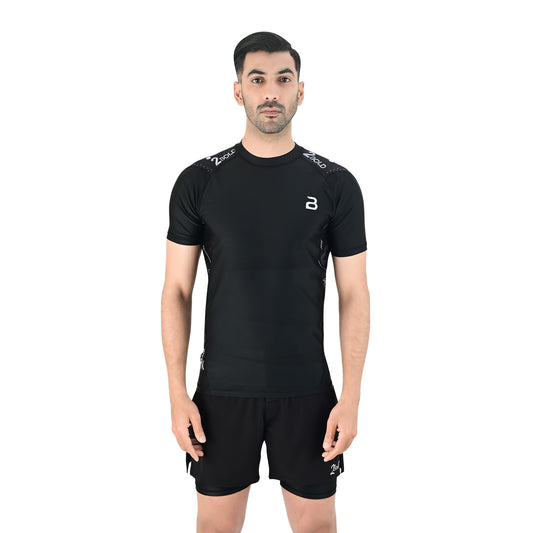 2Bold Men’s Black BJJ Rash Guard and MMA Shorts Set – Jiujitsu, Grappling, Kickboxing Training Gear