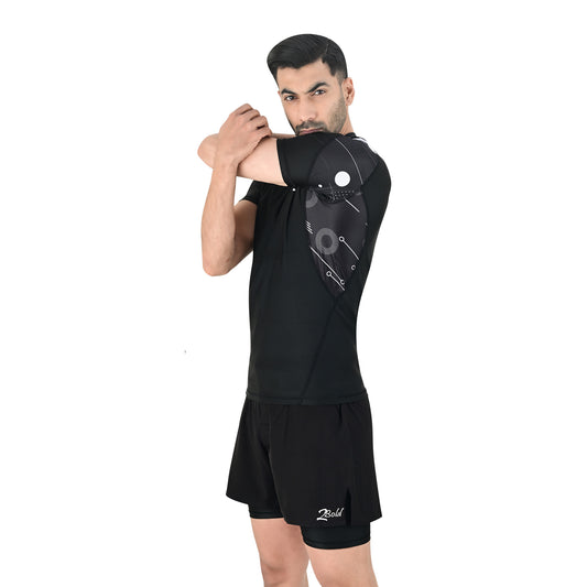 2Bold Men’s Black BJJ Rash Guard and MMA Shorts Set – Jiujitsu, Grappling, Kickboxing Training Gear