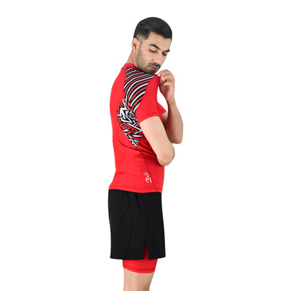 2Bold Men’s Red BJJ Rash Guard and MMA Shorts Set – Jiujitsu, Grappling, Kickboxing Training Gear