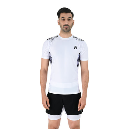2Bold Men’s White BJJ Rash Guard and MMA Shorts Set – Jiujitsu, Grappling, Kickboxing Training Gear