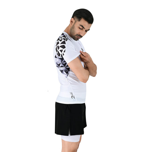 2Bold Men’s White BJJ Rash Guard and MMA Shorts Set – Jiujitsu, Grappling, Kickboxing Training Gear