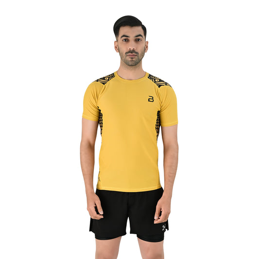 2Bold Men’s Yellow BJJ Rash Guard and MMA Shorts Set – Jiujitsu, Grappling, Kickboxing Training Gear
