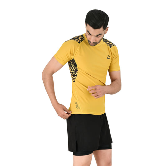 2Bold Men’s Yellow BJJ Rash Guard and MMA Shorts Set – Jiujitsu, Grappling, Kickboxing Training Gear