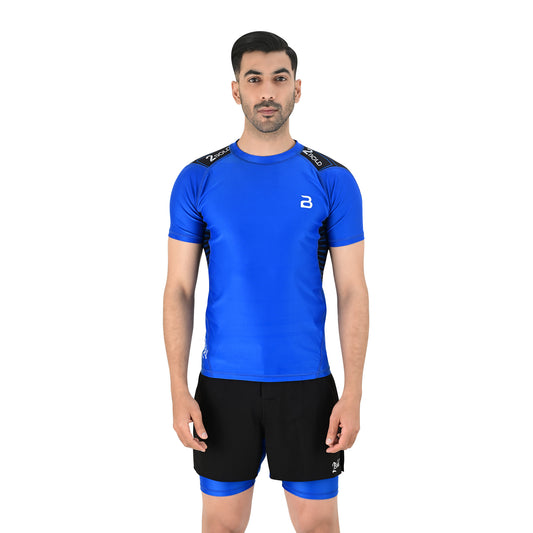 2Bold Men’s Blue BJJ Rash Guard and MMA Shorts Set – Jiujitsu, Grappling, Kickboxing Training Gear