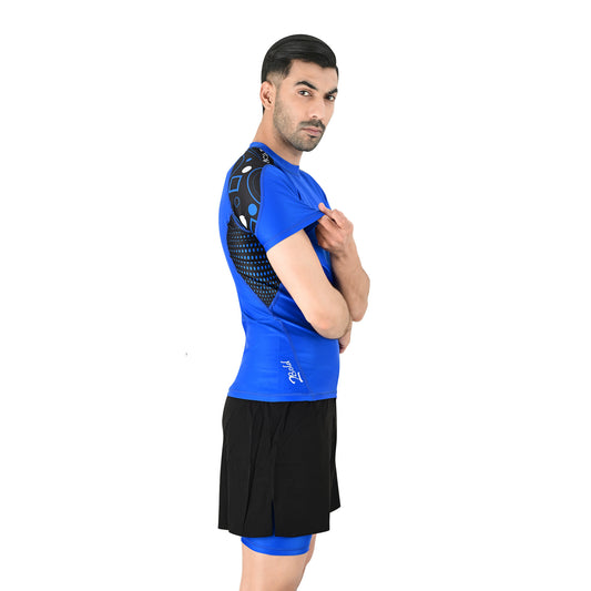 2Bold Men’s Blue BJJ Rash Guard and MMA Shorts Set – Jiujitsu, Grappling, Kickboxing Training Gear