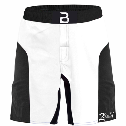 Youth Mma White\Black Shorts – Kids BJJ No-Gi Fight Shorts for Training & Competition