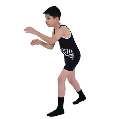 Youth Black Wrestling Singlet for Kids – BJJ, MMA, Grappling, No-Gi Compression Suit
