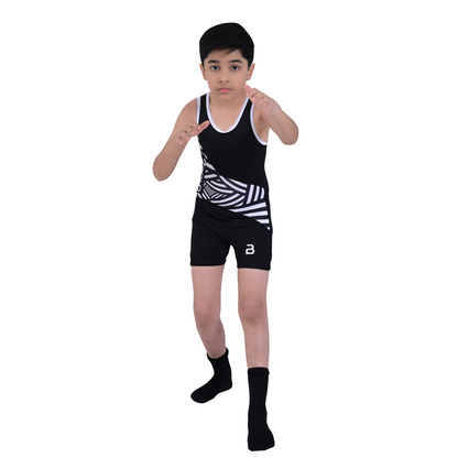 Youth Black Wrestling Singlet for Kids – BJJ, MMA, Grappling, No-Gi Compression Suit