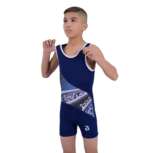 Youth Blue Wrestling Singlet for Kids – BJJ, MMA, Grappling, No-Gi Compression Suit