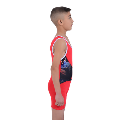 Youth Red Wrestling Singlet for Kids – BJJ, MMA, Grappling, No-Gi Compression Suit