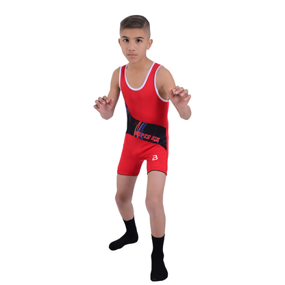Youth Red Wrestling Singlet for Kids – BJJ, MMA, Grappling, No-Gi Compression Suit