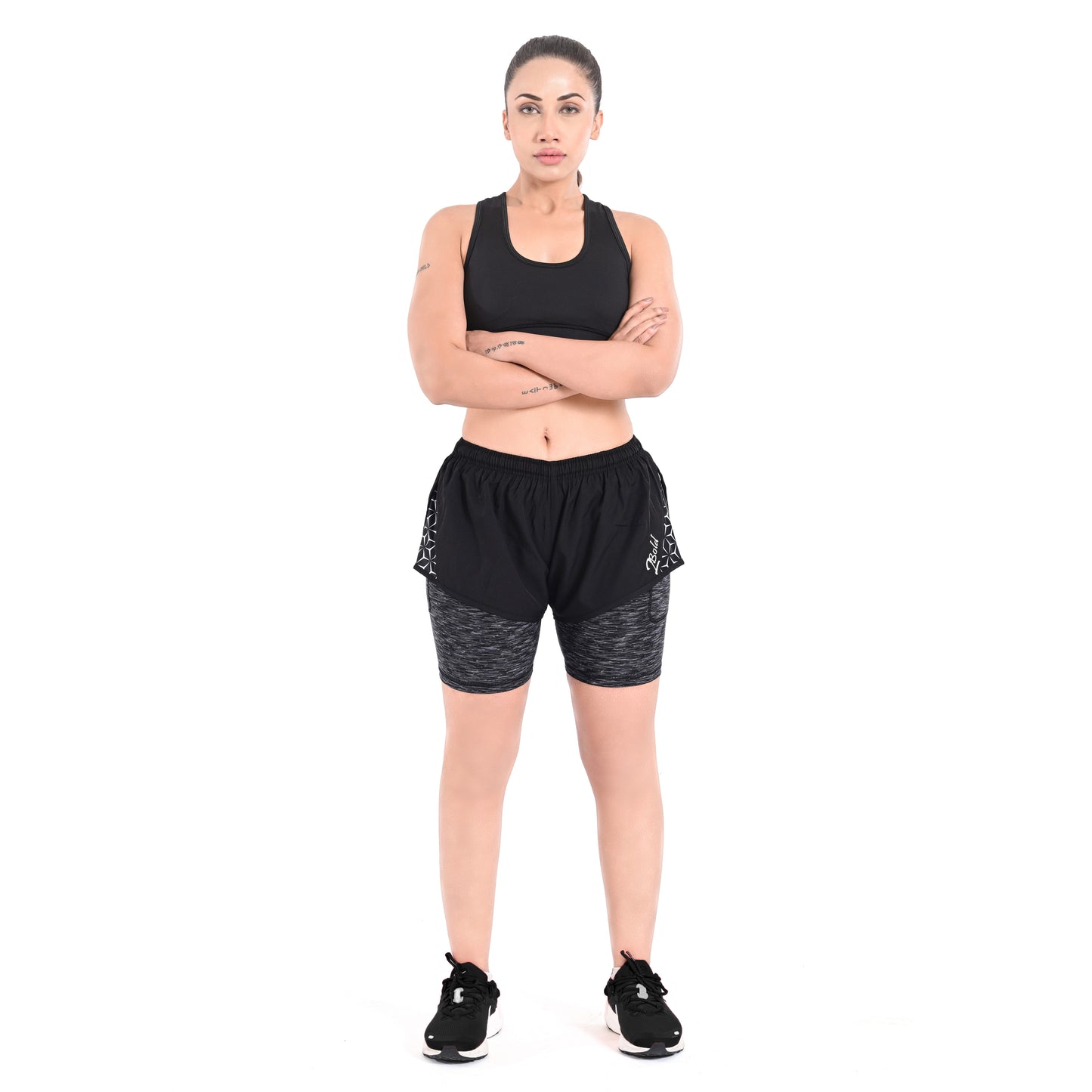 2Bold Black Women’s 2-in-1 Running & MMA Training Shorts – Compression Liner With Phone Pockets