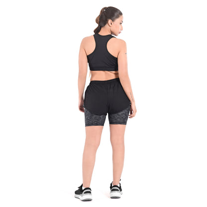 2Bold Black Women’s 2-in-1 Running & MMA Training Shorts – Compression Liner With Phone Pockets