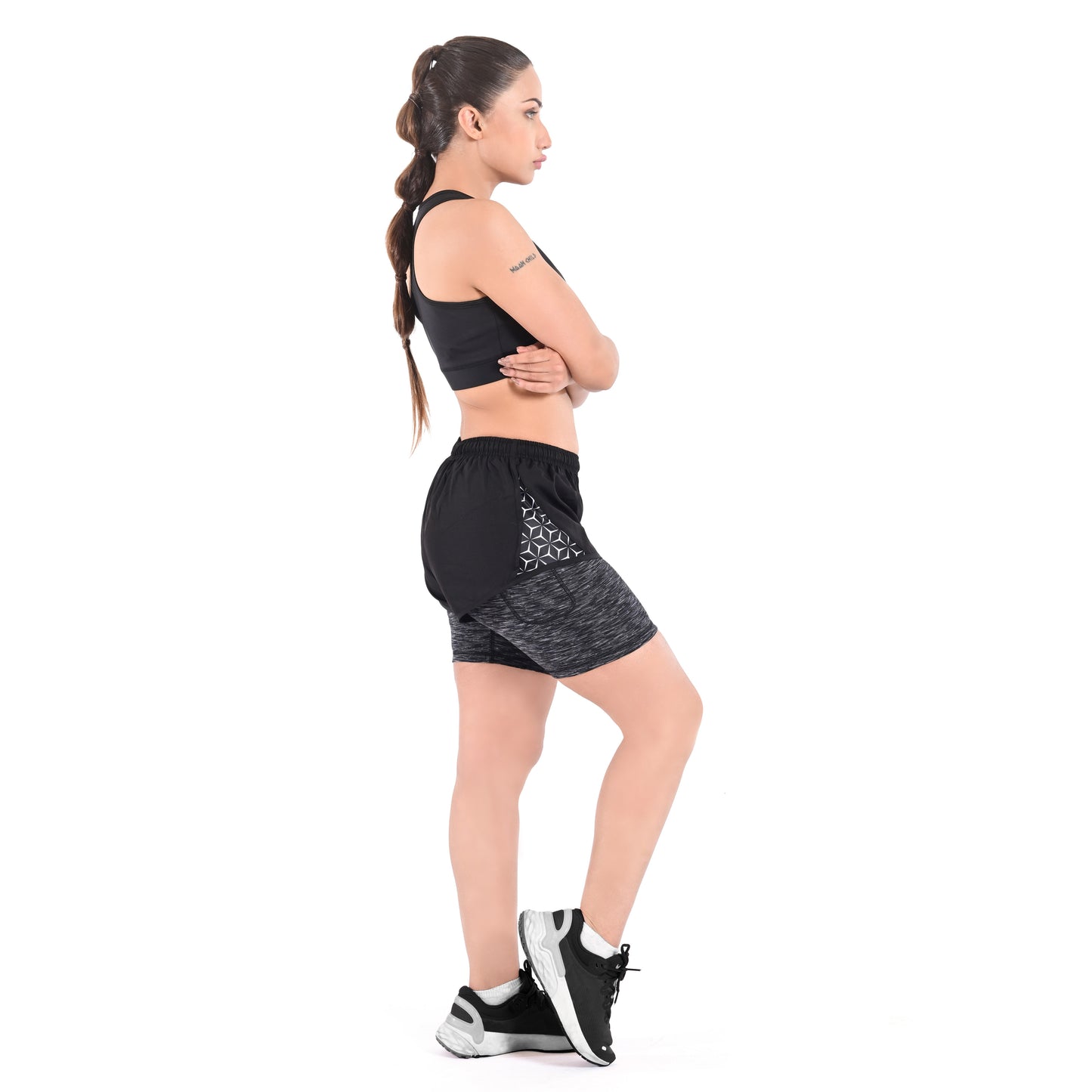 2Bold Black Women’s 2-in-1 Running & MMA Training Shorts – Compression Liner With Phone Pockets