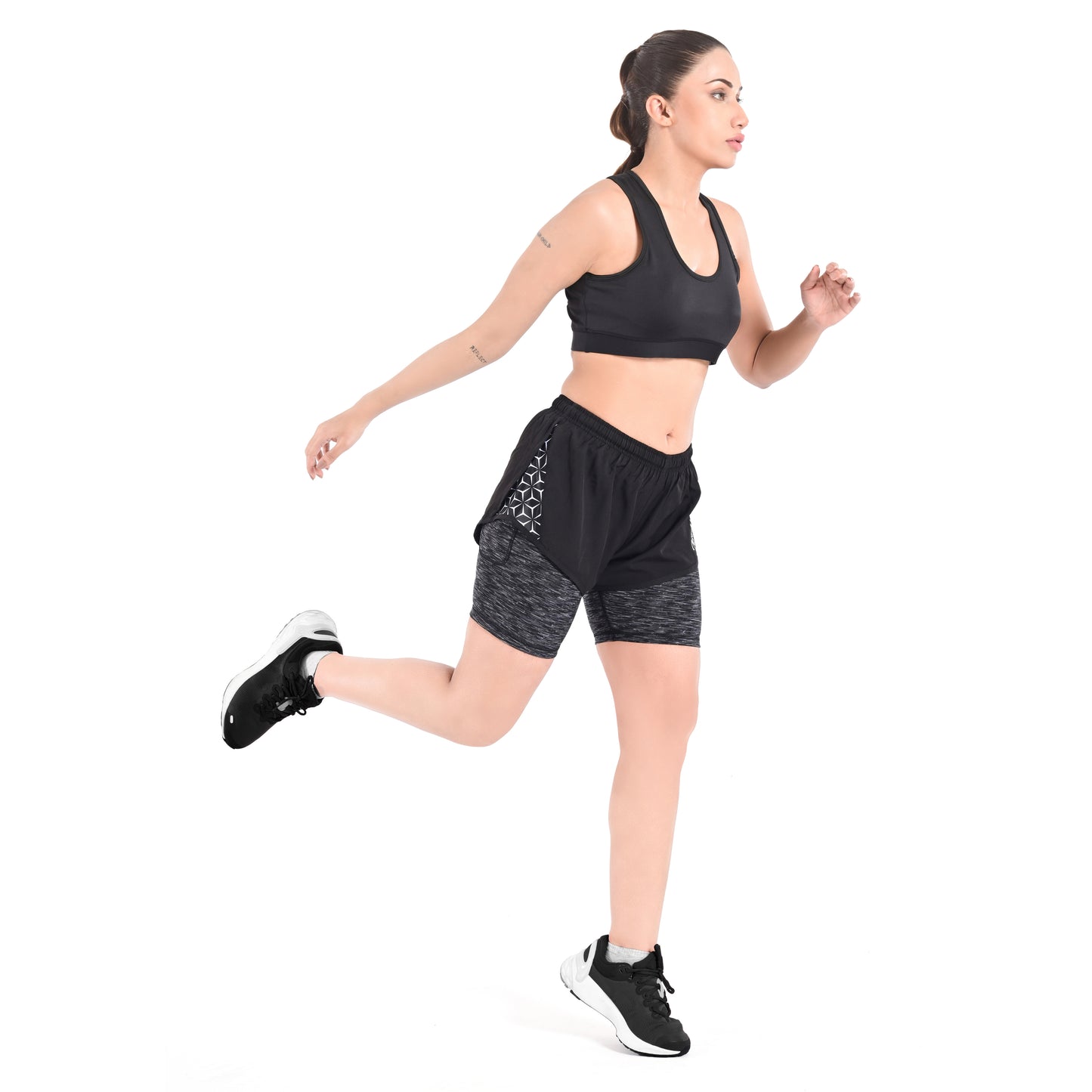 2Bold Black Women’s 2-in-1 Running & MMA Training Shorts – Compression Liner With Phone Pockets
