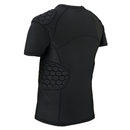 Adult Black Padded Compression Shirt for Football, Basketball, Lacrosse – Chest & Rib Protector for Combat Sports